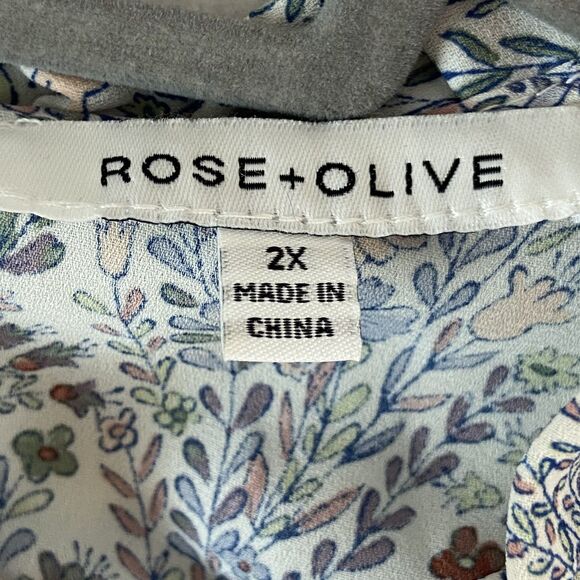 Rose Olive Top Womens 2X Ditsy Floral Flutter Sleeve Cottagecore Romantic Bloom - Picture 4 of 6